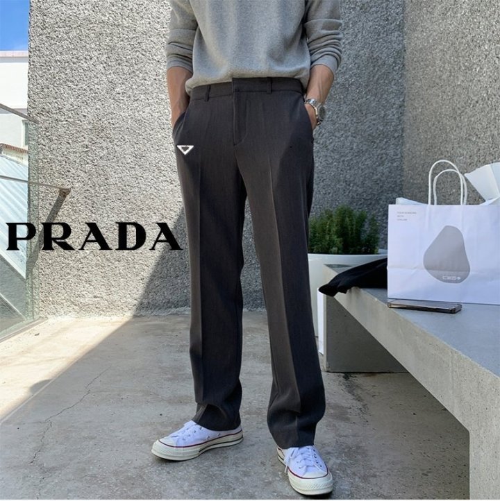 (국내발송) PD 프라다 스페이스 뒷밴딩 스트레이트 핏 슬렉스 바지