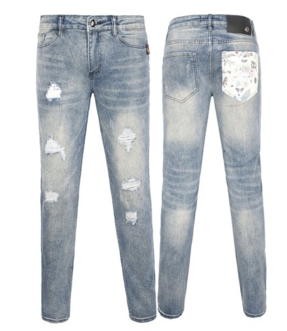 (국내발송) GC 구찌 플라워 포켓 데미지 워싱 청바지