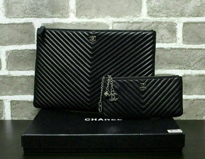 (국내발송) CN 샤넬 쉐브론 클러치 셋트 실버