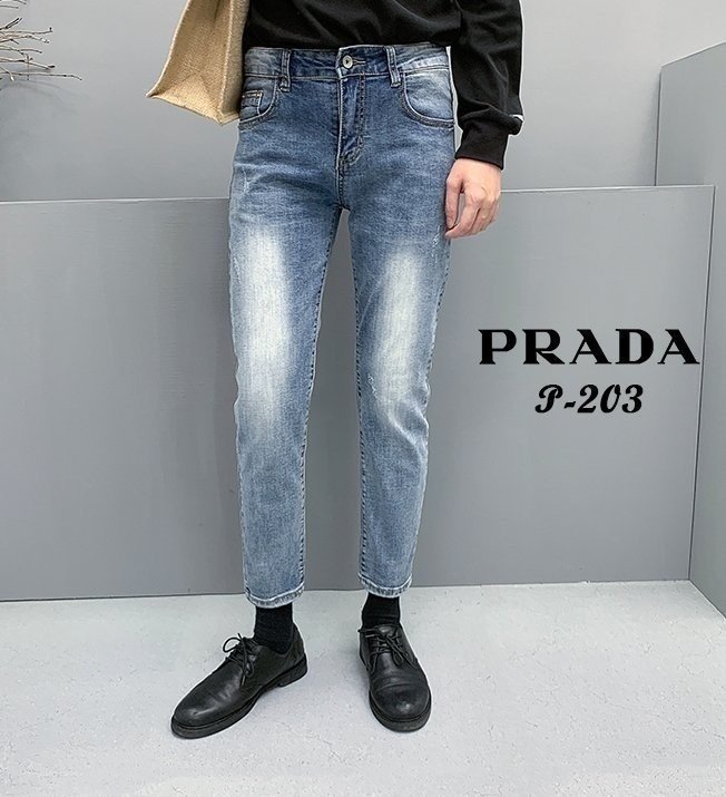 (국내발송) PD 프라다 테이터드 화살 패턴 워싱 데님 청바지 (중청)