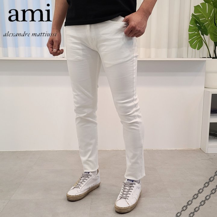 (국내발송) AM 아미 a.m 레드하트패치 화이트 청바지