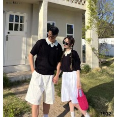 PL 폴로 오픈 카라 배색 반팔 니트