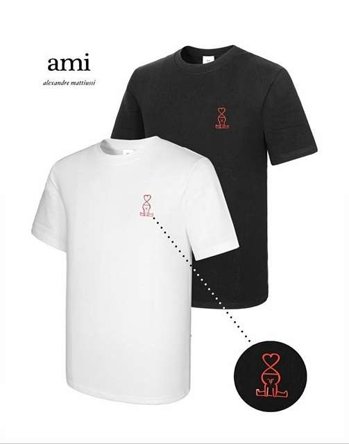 AM 아미 레드 라인 케릭터 하트 반팔 라운드