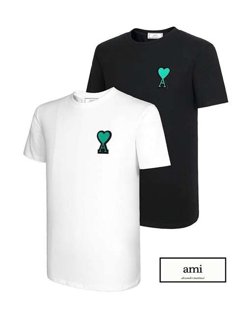 AM 아미 그린패치 라운드 반팔티