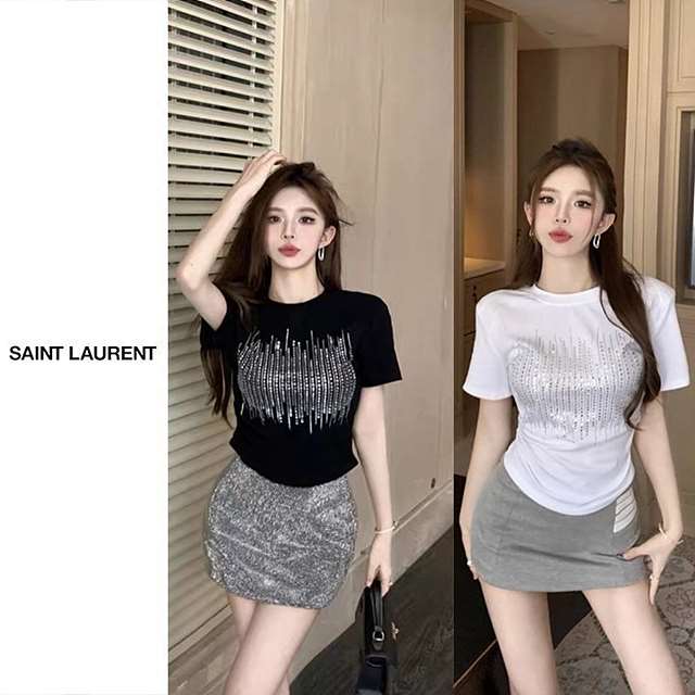 YS 생 로랑 어깨패드 큐빅 반팔티