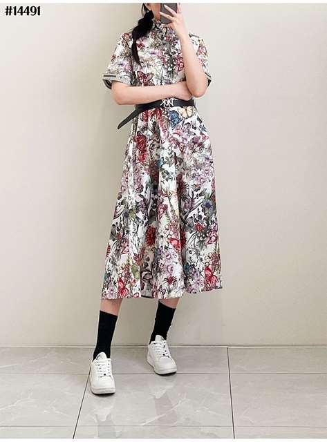 DO 디올 플라워 패턴 플레어 원피스