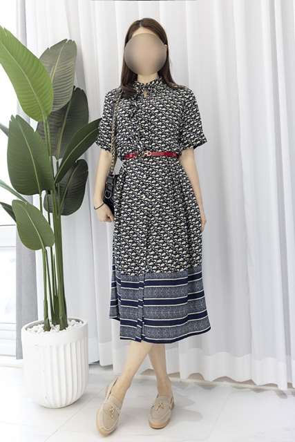 DO 디올 썸머 리본넥 자가드 허리벨트 원피스