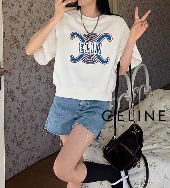 CL 셀린느 로고시보리반팔티셔츠