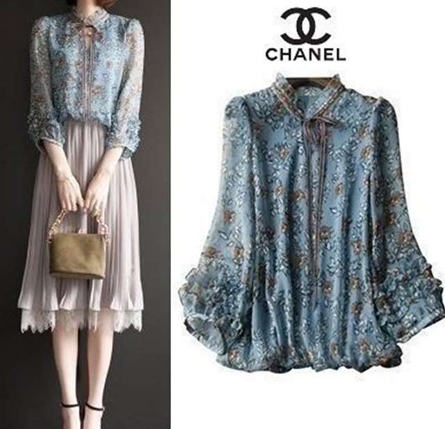 CN 샤넬 소매 프릴 블라우스