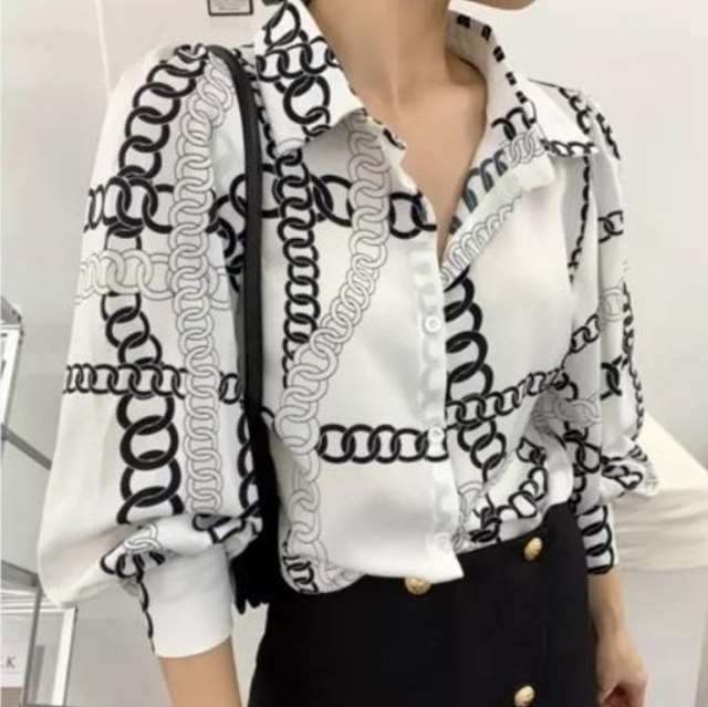 HM 에르메스 체인 공단 셔츠 블라우스