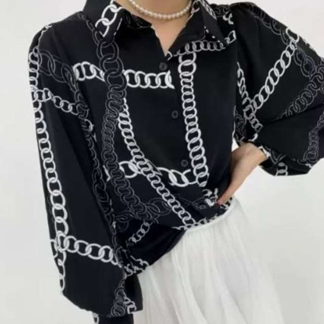 HM 에르메스 체인 공단 셔츠 블라우스