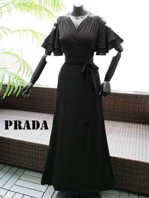 PD 프라다 어깨트임나팔소매랩원피스