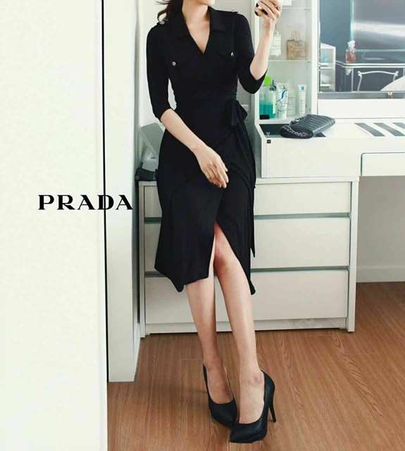 PD 프라다 7부견장미디원피스