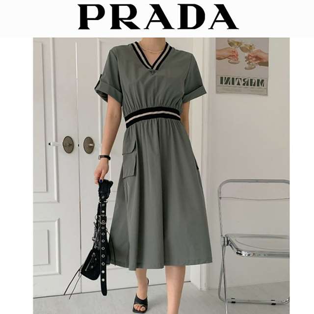 PD 프라다 허리밴딩 브이원피스