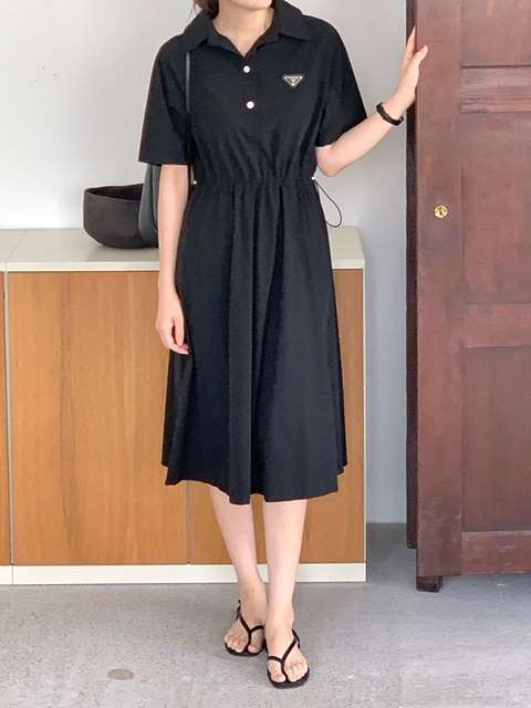 PD 프라다 카라 반팔 원피스