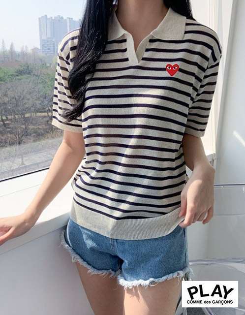 CD 꼼데가르송 레드하트 단가라 오픈 카라 반팔