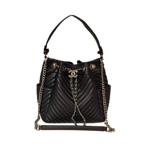 CN 샤넬 드로우스트링 은장 체인 버킷 라지백 마드모아 