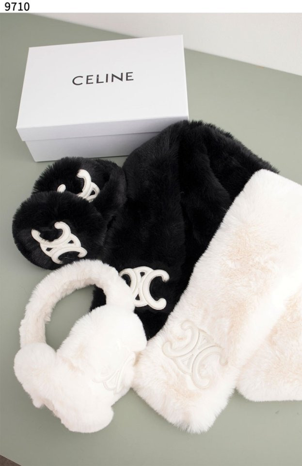 CL 셀린느 수입고급 와일드 로고 심플 퍼 넥 워머 귀마개 2종 세트  