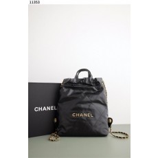 CN 샤넬 22 Backpack Shiny Calfskin & Gold Lacquered Black  