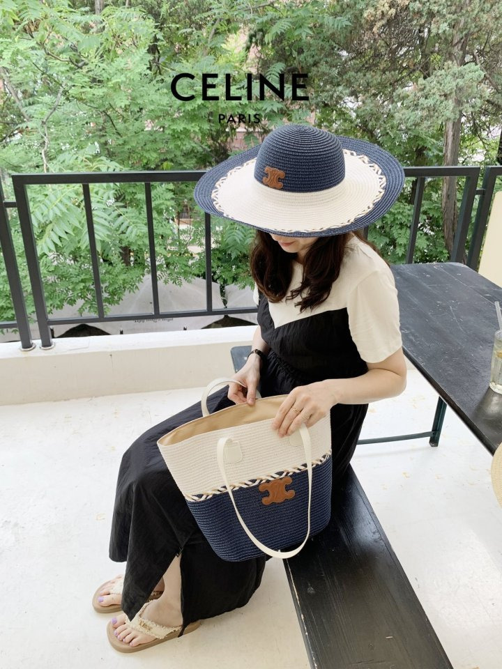CL 셀린느 콤비컬러 라탄백 라피아햇 세트