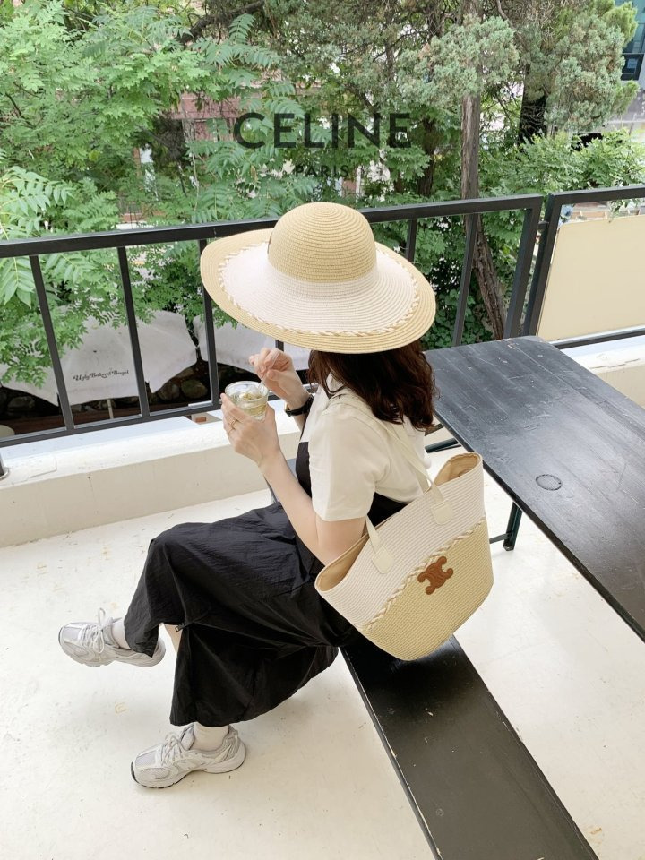 CL 셀린느 콤비컬러 라탄백 라피아햇 세트