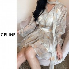 CL 셀린느 [C] 플로랄 패턴 쉬폰 브이 원피스 