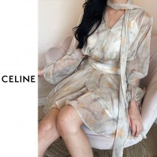 CL 셀린느 [C] 플로랄 패턴 쉬폰 브이 원피스 