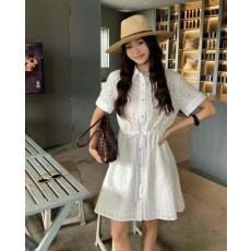 CL 셀린느 홀로우 레이스 커프스 반팔 미니 원피스  