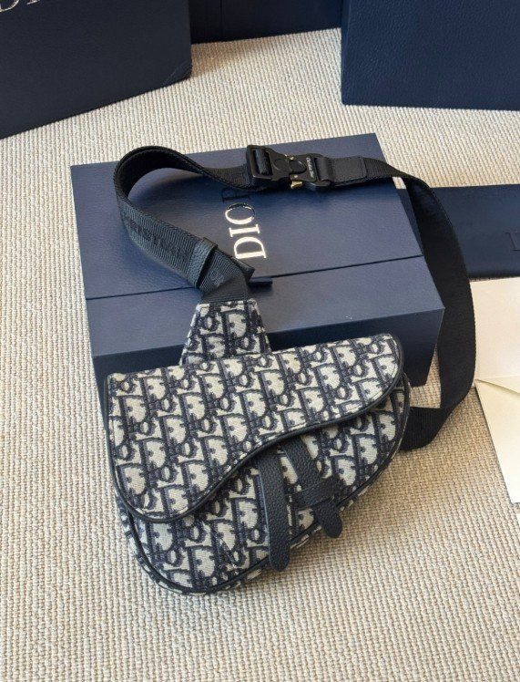 DO 디올 베이지 & 블랙 Oblique 자카드 네이비 새들백 ✡ 