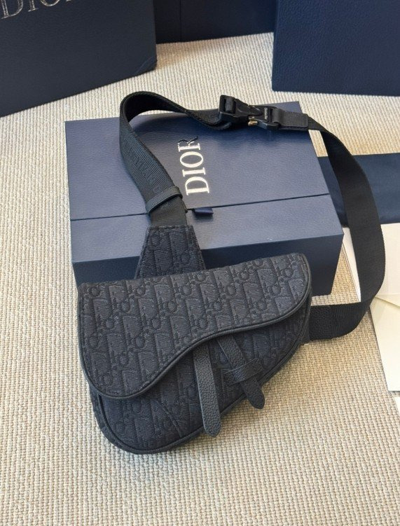 DO 디올 블랙 Oblique 자카드 블랙 새들백 ✡ 