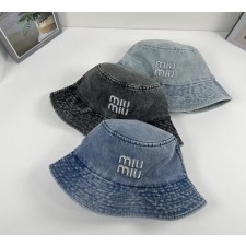 MU 미우미우 데님 로고 버킷햇 
