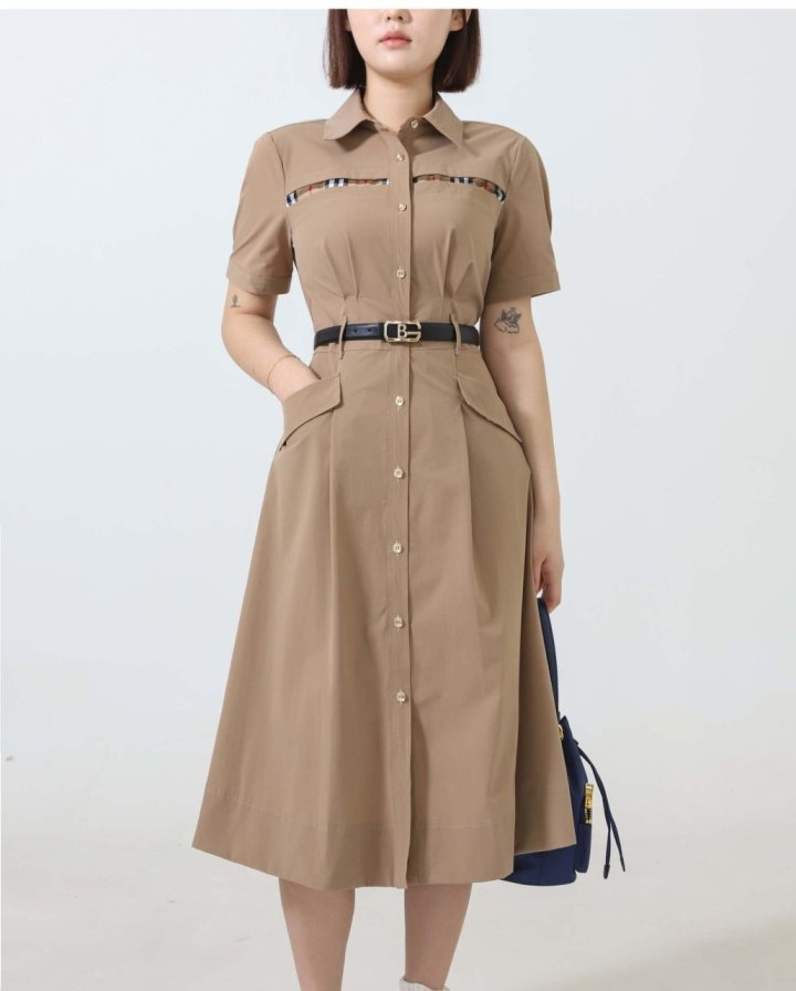 BB 버버리 수입 벨티드 솔리드 셔츠 원피스  