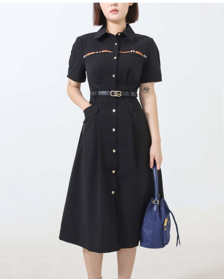 BB 버버리 수입 벨티드 솔리드 셔츠 원피스  