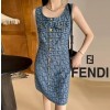 FD 펜디 FF 패턴 포켓 데님 민소매 원피스 