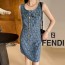FD 펜디 FF 패턴 포켓 데님 민소매 원피스 