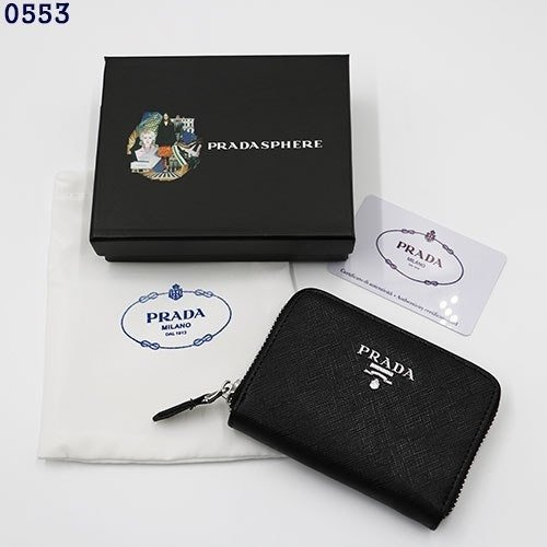PD 프라다 사피아노 메탈로고 레더 동전지갑