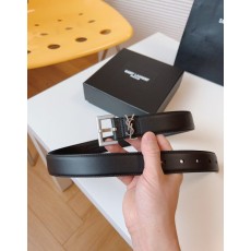 YS 생로랑 스무스 레더 실버 모노그램 벨트 블랙 