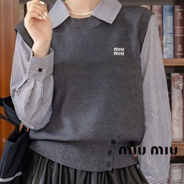 MU 미우미우 체크 셔츠 콤비 니트 