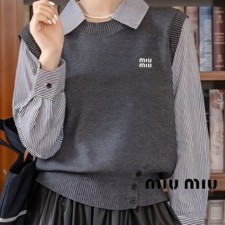 MU 미우미우 체크 셔츠 콤비 니트 