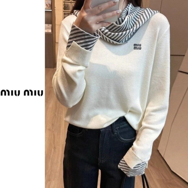 MU 미우미우 [M] 스트라이프 후드숄 니트 