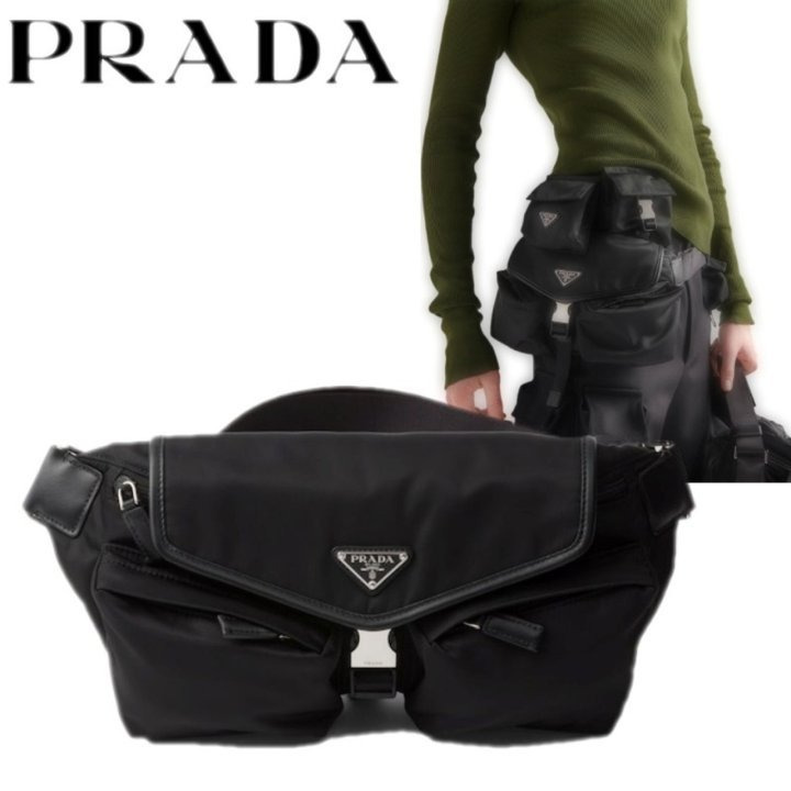 PD 프라다 나일론 삼각 로고 투 포켓 숄더 백 
