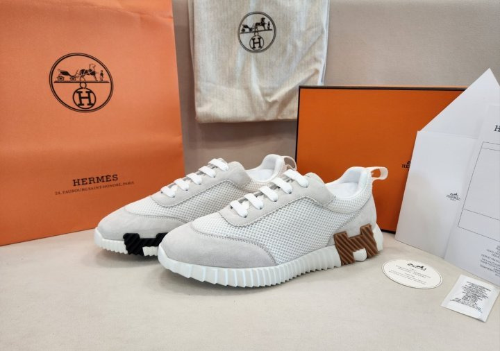 HM 에르메스 바운싱 스니커즈 그래픽 메쉬 스웨이드 고트스킨 & 블랑 (최상급)