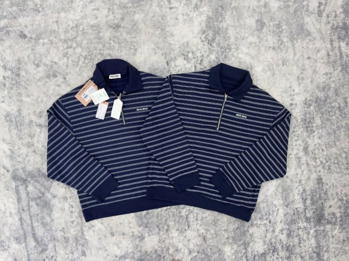 MU 미우미우 25 스트라이프 지퍼 PK 셔츠 - 수입 