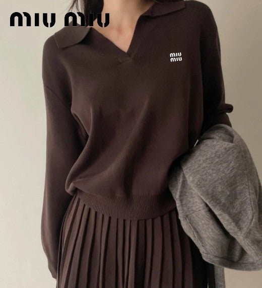 MU 미우미우 브라운 플리츠 세트