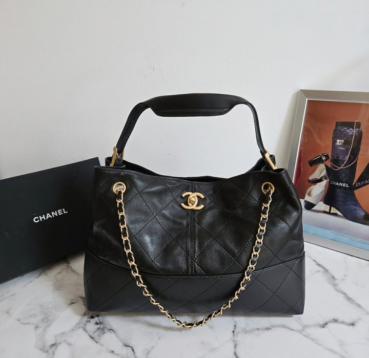 CN 샤넬 25A 공방 스웨이드 투톤 쇼퍼 호보백 블랙