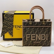 FD 펜디 선샤인 스몰 쇼퍼백 브라운 자가드 패브릭 체스트넛. 