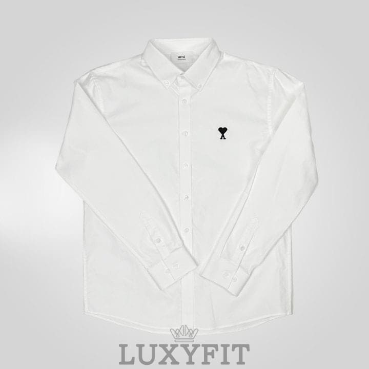 AM 아미 드 꾀흐 블랙 로고 자수 옥스포드 셔츠