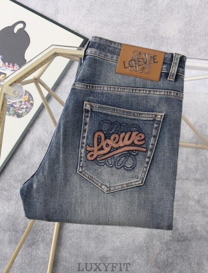LW 로에베 아나그램 자수 패치 워싱스판 데님진