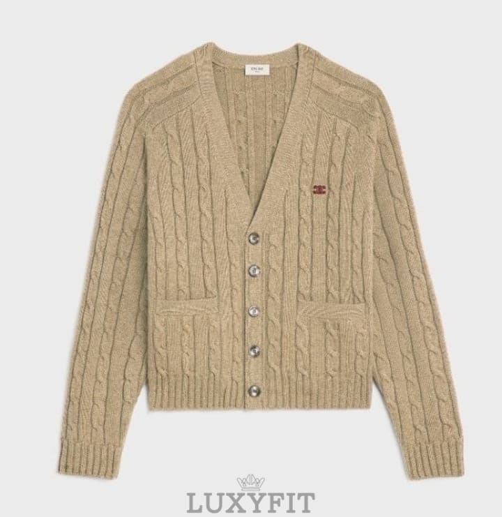 CL 셀린느 캐시미어 트리옹프 로고 케이블 가디건