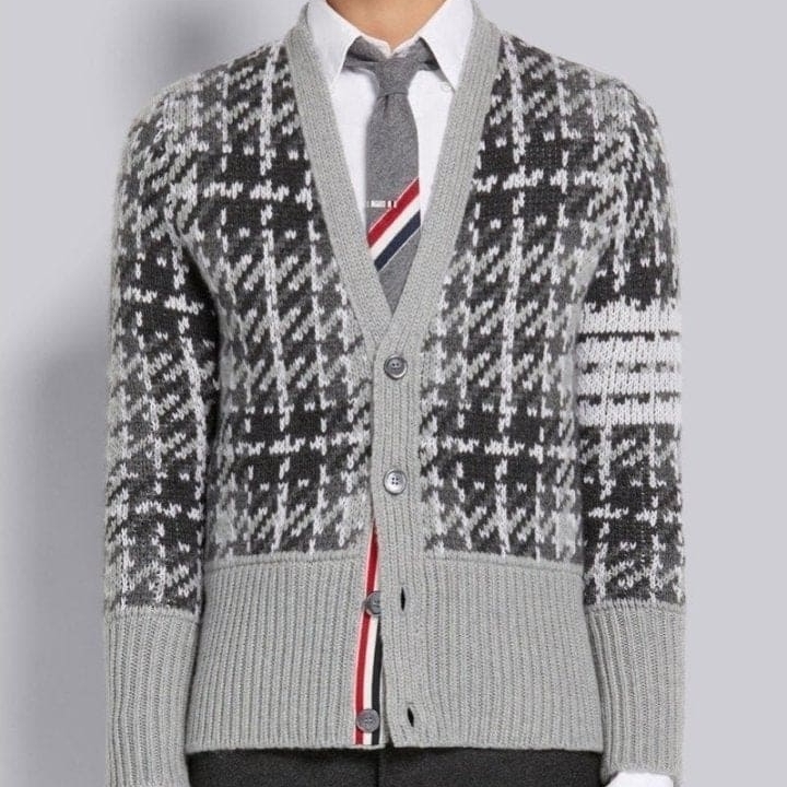 TB 톰브라운 캐시미어 자카드 체크 펀믹스 가디건